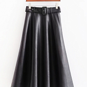 Картинка Кожаная юбка миди клеш с ремнем от магазина LonnaMag