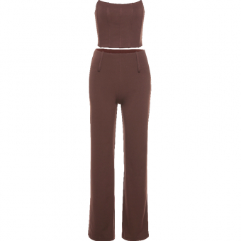 Костюм брюки клеш + топ три вертикальных шва по середине (коричневый)