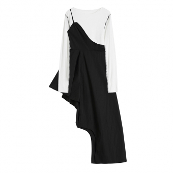 Комплект платье асимметричное лямка на одно плечо один край длинный + лонгслив