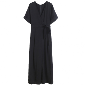 Комбинезон длинный широкий короткий рукав грудь на запах бант