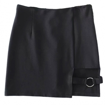 Юбка мини трапеция сбоку вырез полоса с кольцом