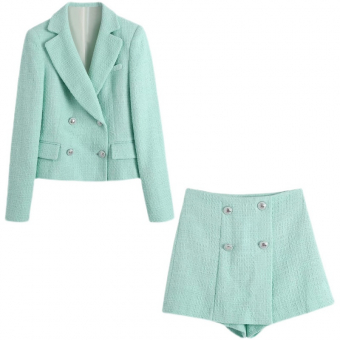 Костюм твид пиджак укороченный + юбка-шорты мятный