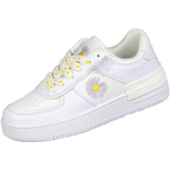 Кроссовки вышивка и брелок ромашка на шнурках принт цветочки