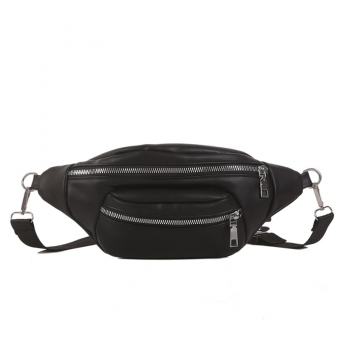 Сумка-банан через плечо с карманом и серебристыми молниями