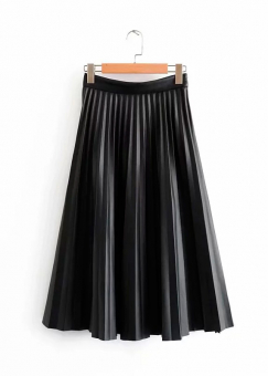 Юбка миди клеш в складку эко-кожа