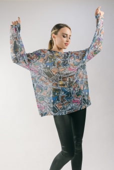 Лонгслив сетка принт разные граффити