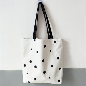 Сумка шоппер холщовая черные точки + черные ручки
