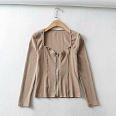 Картинка Топ длинный рукав стрейч рубчик крой корсет на молнии от магазина LonnaMag