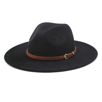 Шляпа федора замшевая широкие поля 8,5 см коричневый ремень
