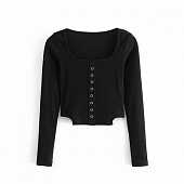 Картинка Топ длинный рукав стрейч рубчик на кнопках спереди длинее от магазина LonnaMag