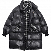 Картинка Пуховик дутый стеганый на кнопках клетчатая вставка как рубашка от магазина LonnaMag