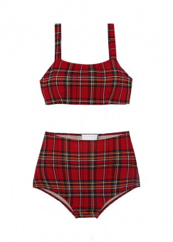 Купальник бикини принт шотландская клетка сзади на завяске