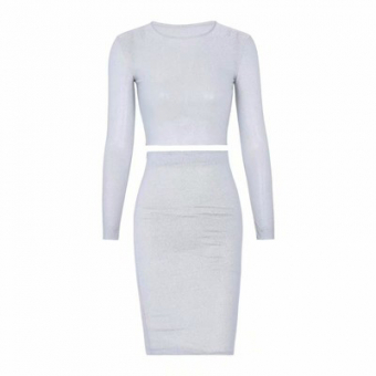 Комплект серый топ длинный рукав + юбка миди по фигуре