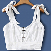 Картинка Топ лен лямки завязываются в бант вырез с пряжками от магазина LonnaMag