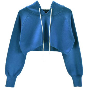 Худи укороченный топ синий трикотаж белый шнурок