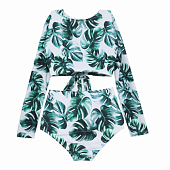 Картинка Купальник раздельный длинный рукав принт пальмы топ сзади на завязках от магазина LonnaMag