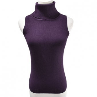 Топ без рукавов трикотаж высокий ворот баклажановый