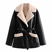 Картинка Дубленка эко кожа внутри и на карманах бежевый мех + пояс от магазина LonnaMag