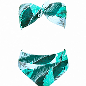 Картинка Купальник бикини завышенная талия принт листья от магазина LonnaMag