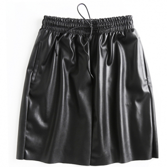 Юбка мини эко кожа широкая резинка + шнурок 2 кармана
