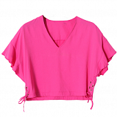 Картинка Топ широкая футболка шнуровка по бокам фуксия/белый от магазина LonnaMag