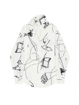 Рубашка белая oversize черный принт контур руки