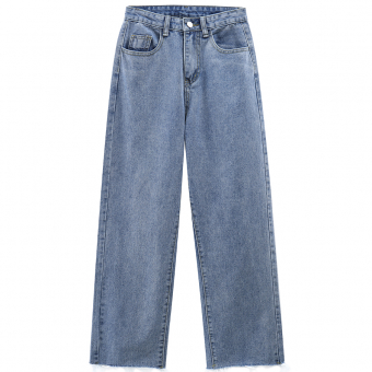 Джинсы прямые широкие необработанный низ 2 кармана сверху швы