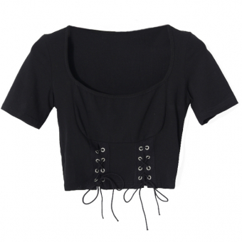 Топ футболка шов дуга под грудью 2 шнуровки