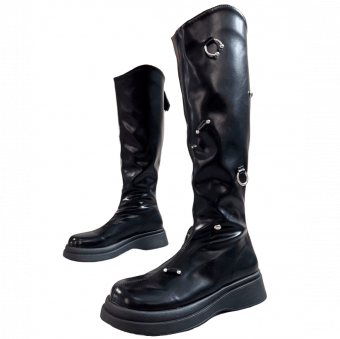 Сапоги высокие эко-кожа двойная подошва пирсинг