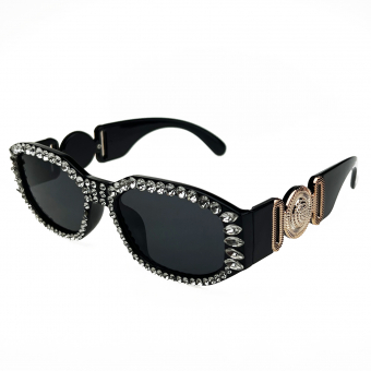 Очки овальные по контуру линзы стразы + 3 ряда страз на переносице дужки с золотыми кругами