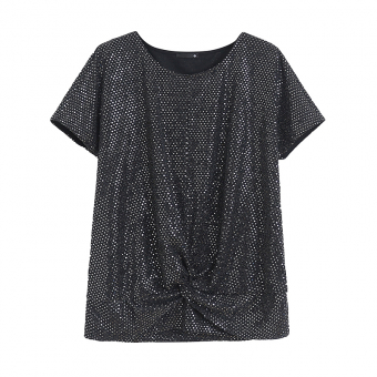 Футболка широкая блестящие точки узел на талии
