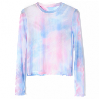 Топ сетка длинные рукава сине-розовые разводы