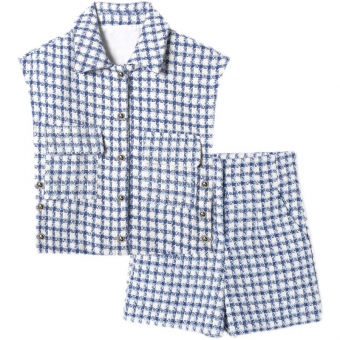 Костюм клетка жилет + шорты серебряные пуговицы