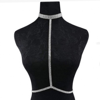 Украшение на тело чокер тройная полоса из страз с поясом