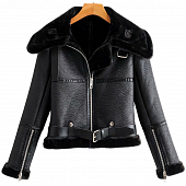 Картинка Дубленка короткая широкий ворот молния на рукаве + пояс от магазина LonnaMag