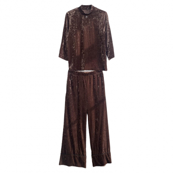 Комплект блестящий бархат водолазка буква Н + широкие штаны