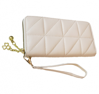 Кошелек длинный прошит треугольниками на молнии 2 цепочки клевер и шарик