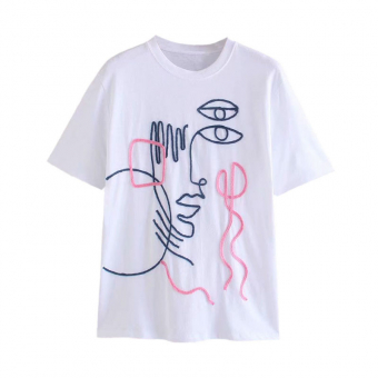Футболка вышивка нити абстракция лицо