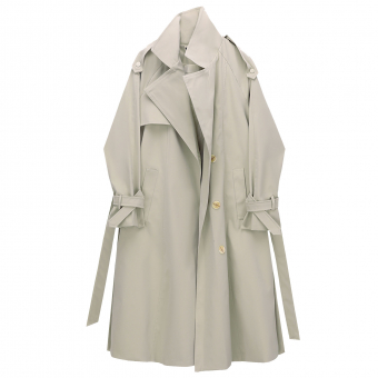 Тренч светло-серый oversize 3 пуговицы треугольник на спине