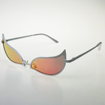 Очки узкие в белой оправе красные зеркальные линзы