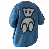 Картинка Кардиган oversize 3 черных пуговицы узор Медведь глаза ХХ от магазина LonnaMag