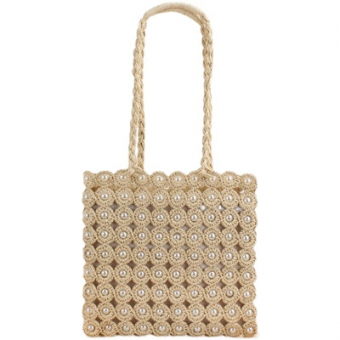 Сумка плетеная кругами с жемчужными бусинами