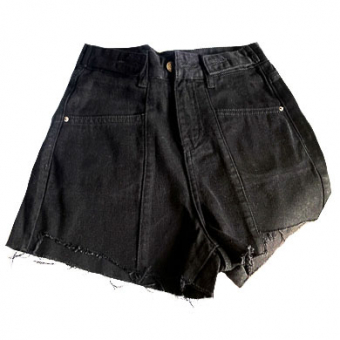 Шорты джинс короткие косые вырезы спреди на поясе хлястики на пуговицах
