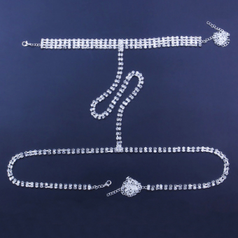 Украшение на тело чокер двойная полоса из страз с поясом