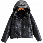 Картинка Куртка укороченная с капюшоном шнуркив цвет 2 кармана на молнии швы елочкой от магазина LonnaMag