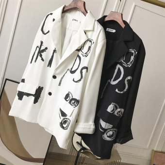 Пиджак oversize принт черные буквы