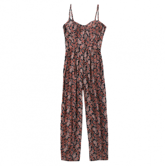 Комбинезон длинный чашки лямки спина на резинках - принт бордовые огурцы