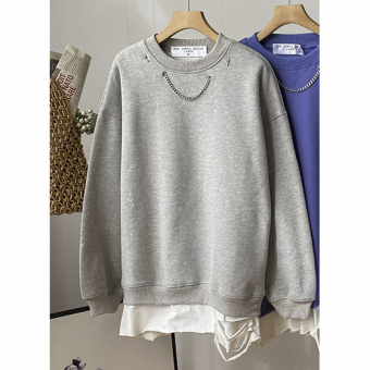 Свитшот на флисе цепь на горловине белая вставка снизу