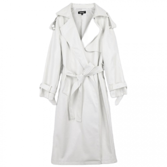 Тренч эко кожа макси спереди один клапан на рукавах хлястик погоны с пуговицей