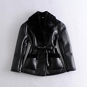 Картинка Дубленка эко кожа подклад мех на вороте карманах + пояс от магазина LonnaMag